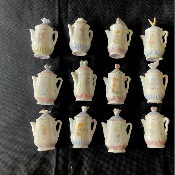 Precious Moments Pastel Ceramic Teapot Spice Jar Set - Picture 1 of 6